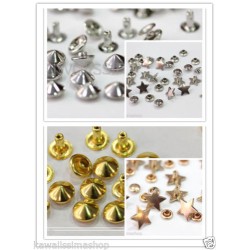 Da 50 a 1000pz borchie cono a rivetto 8mm ARGENTO/ORO+10pz stelle+punzone