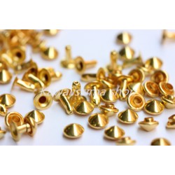 300 pz borchie sfuse a cono con rivetto 6mm colore oro *cone studs with rivet