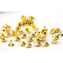 200 pz borchie sfuse a cono con rivetto 9mm colore oro *cone studs with rivet