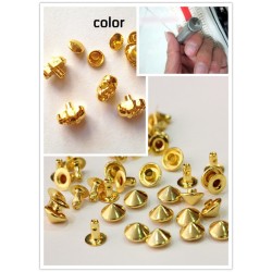 BIG PROMOTION 100 pcs cone with rivet studs 9mm COLOR GOLD+ Applicator + 6 pcs skull 