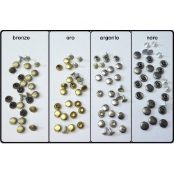 Borchie piatte con rivetto diametro 8mm colore argento/oro/bronzo e colore nero diametro 9mm