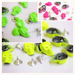 Studs loose skull rivet alloy enamel colors fluorescent yellow / green / fuchsia measure 16x9mm