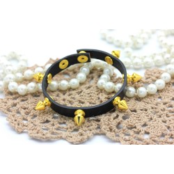 Bracciale pelle nero borchie killer colore oro HANDMADE made in italy originale