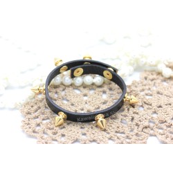 Bracciale pelle nero borchie killer oro rosa HANDMADE made in italy originale