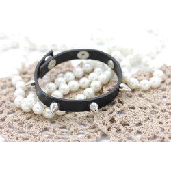 Bracciale pelle nero borchie killer argento HANDMADE made in italy originale