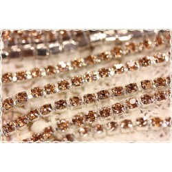 50cm catena con strass SS12 circa 3.2mm color base argento e strass marrone