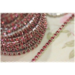 50cm catena con strass SS12 circa 3.2mm color base argento e strass rosa