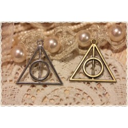  2pc Deathly Hallows HARRY POTTER silver / bronze pendant charm 3,1x3,3cm