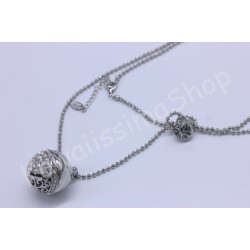 COLLANA CHIAMA ANGELI CON SONAGLIO FORMA SFERA STRASS E TRAFORI COLOR ARGENTO