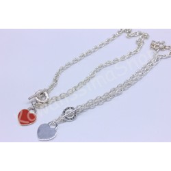 COLLANA MAGLIA GRANDE COLORE ARGENTO CIONDOLO A FORMA DI CUORE COLORE A SCELTA