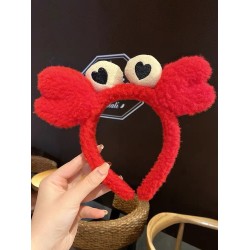 Cerchietto kawaii a forma di Granchio in peluche colore rosso con occhi a cuoricini