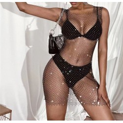 fishnet dress/cover-up in a choice of white/black color with glitter/stretch rhinestones