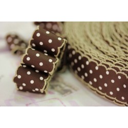 nastro cotone orli lavorati, MARRONE pois bianchi fiocco 2,5cm dots ribbon