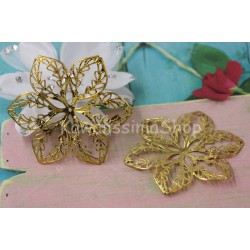 2 pz Filigrana a forma di fiore colore oro per creare bijoux misura 6.4 cm