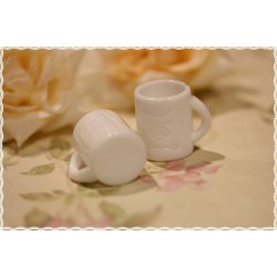 2pz miniatura tazza bianca con disegnato un porcellino 1,9x1,5cm