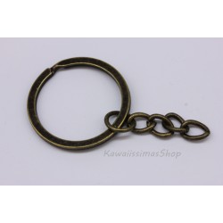 10 PZ ANELLO BASE PER PORTACHIAVI CON CATENA COLORE BRONZO  DIAMETRO 28MM