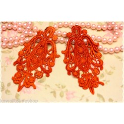 Coppia pizzi macramè PER creare orecchini 5.5cm* 11.3cm COLORE rosso arancio