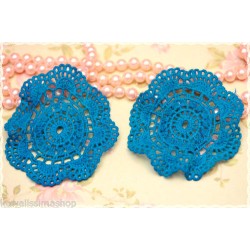 Couple Lace crochet round shape to create earrings 7.5CM blue