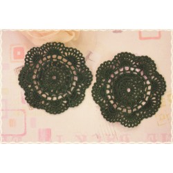 Couple Lace crochet round shape to create earrings 7.5CM dark green