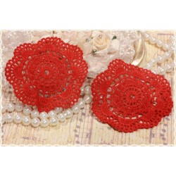 Couple Lace crochet round shape to create earrings 7.5CM red