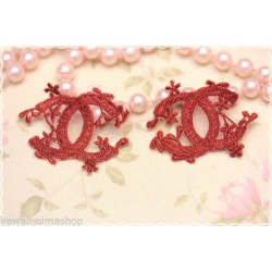  Coppia Pizzi macramè C per creare orecchini 2,5*3,8cm colore rosso*lace macrame