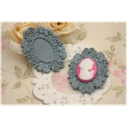 2 pz ciondolo resina cornice cabochon cammeo floreale*base cammeo grigio azzurro