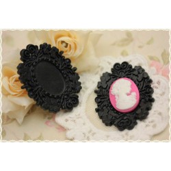 2 pz ciondolo resina cornice cabochon cammeo floreale*base cammeo color nero