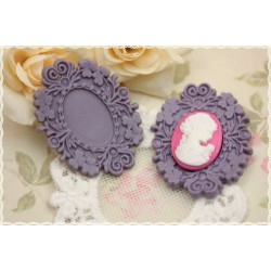 2 pz ciondolo resina cornice cabochon cammeo floreale*base cammeo color viola