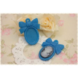 2 pezzi ciondolo resina cornice cabochon cammeo fiocco azzurro 3,4 x 4cm