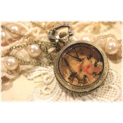 1 COLLANA + OROLOGIO da tasca POCKET torre effele con batteria steampunk