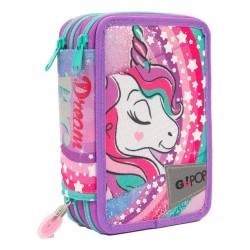 GIOCHI PREZIOSI SCUOLA ASTUCCIO TRIPLO CON 3 ZIP ,GOPOP23 FEARLESS UNICORNO